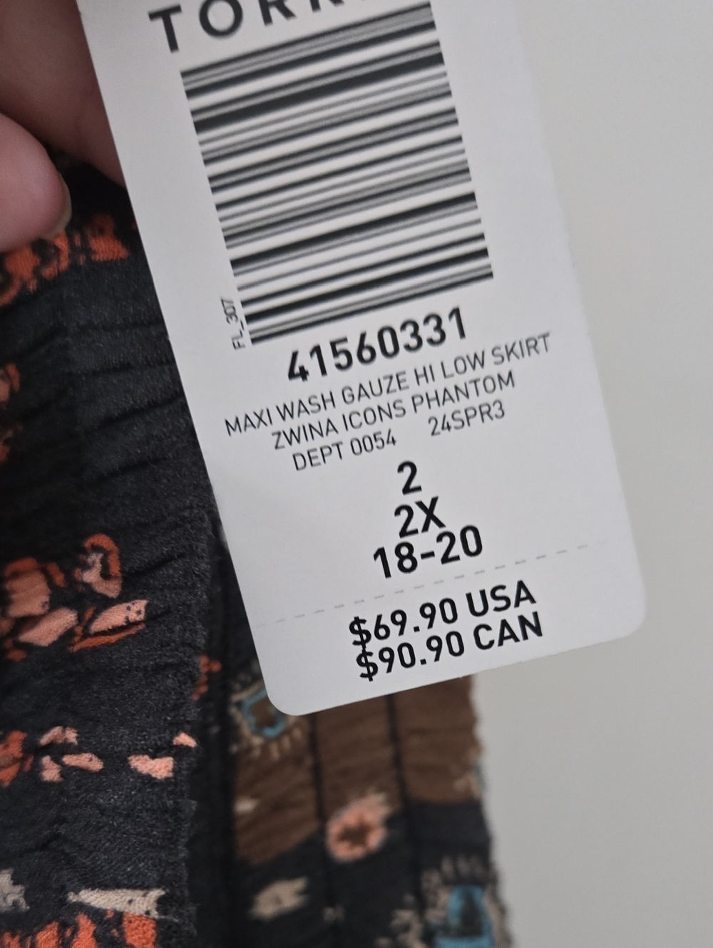 torrid Black Floral Maxi Wash Gauze Skirt with Rust and Teal Accents - Picture 2 of 3